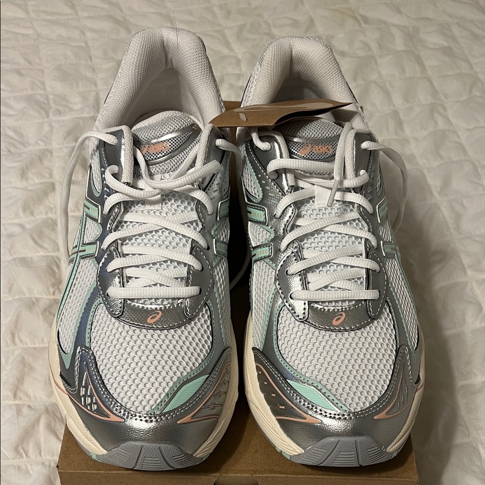 ASICS Men's Athletic Shoes in White, Silver, and Mint GT-2160